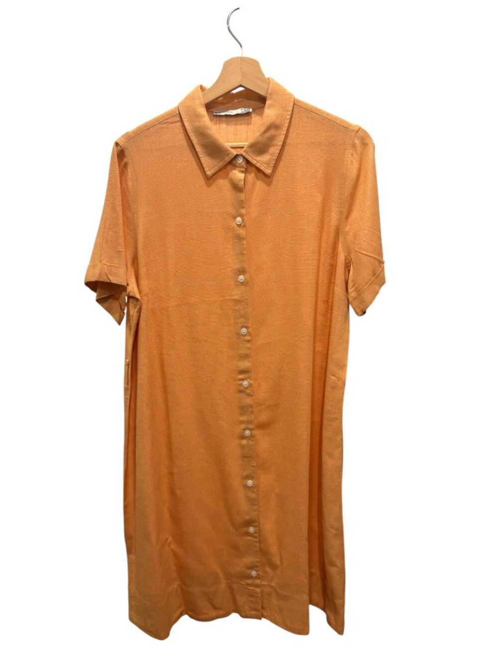 Black Tape Shirt Dress M Orange Linen Blend Button Front Minimalist 21x38 - Picture 2 of 6